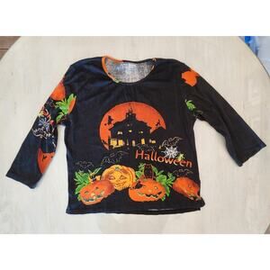 Jane Ashley Women's SZ Large Halloween Beaded Top Haunted House Spooky